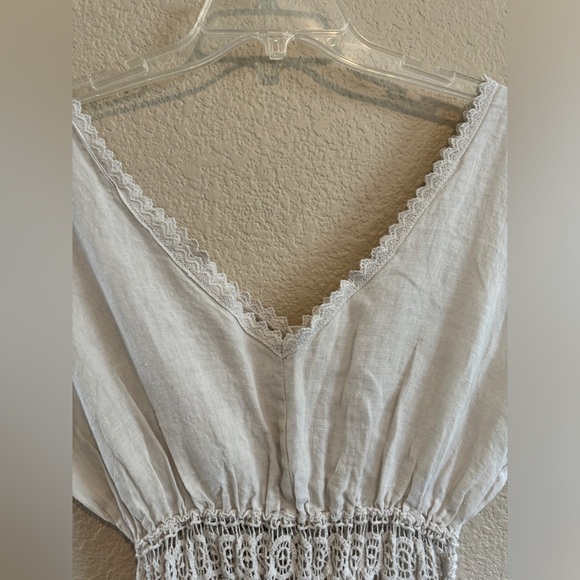 Terzo Millennio Off White Linen Split V Neck Sleeveless Maxi Dress Large - Picture 3 of 11